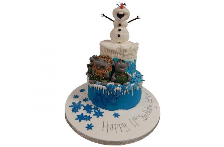 Frozen Tiered Cake with Trolls and Snowman